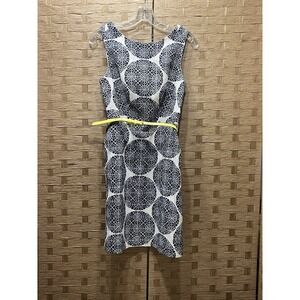 The Limited White Navy Geometric Sleeveless Sheath Dress w/ Pockets Belt Lined 4